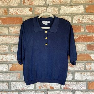 Navy Silk Polo Style Short Sleeve Shirt